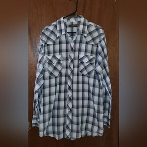 Roper Pearl Snap Black White Plaid Shirt Sz Xl